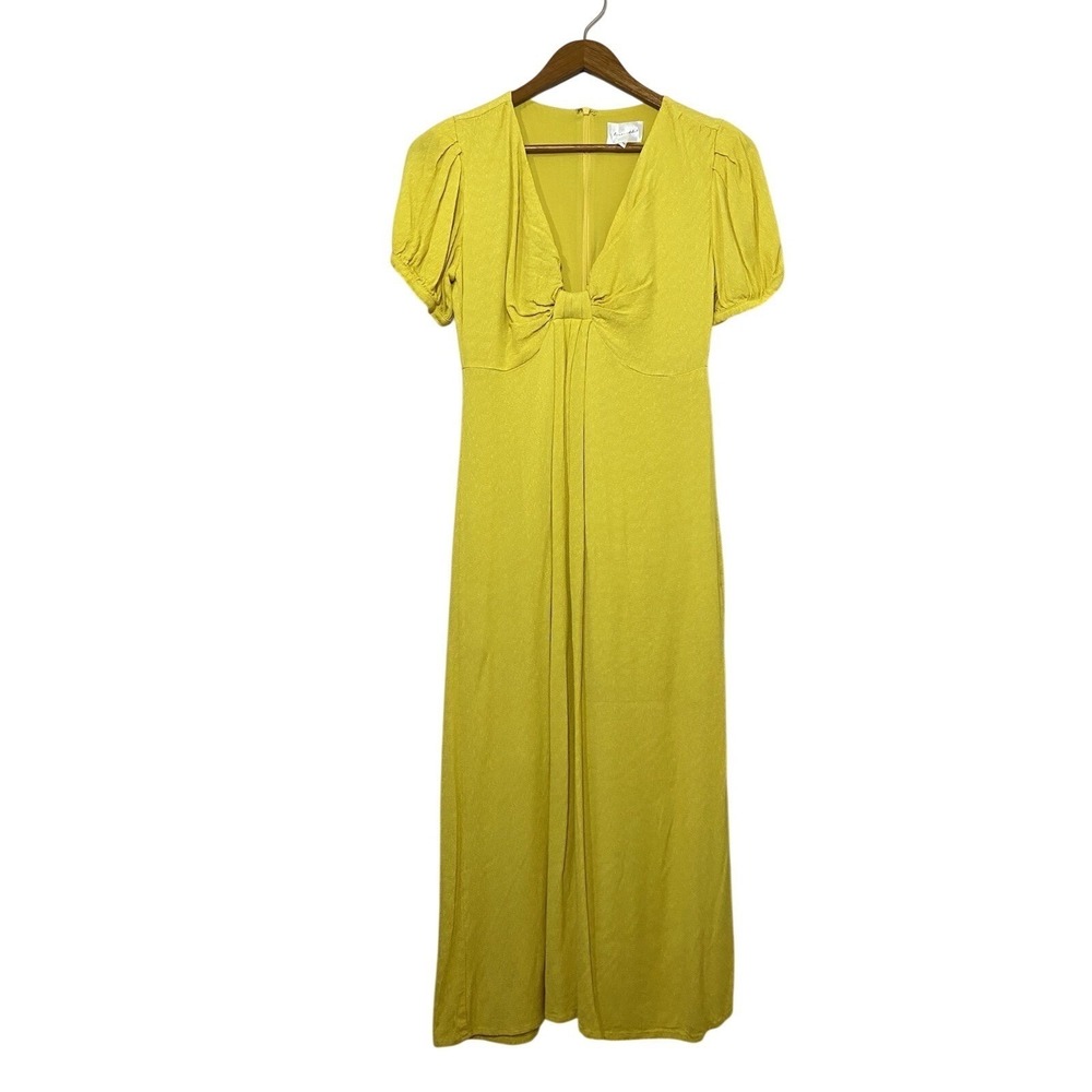 Line‎ & Dot Chartreuse Yellow Knot Front Puff Sleeve Maxi Dress Womens S Lined
